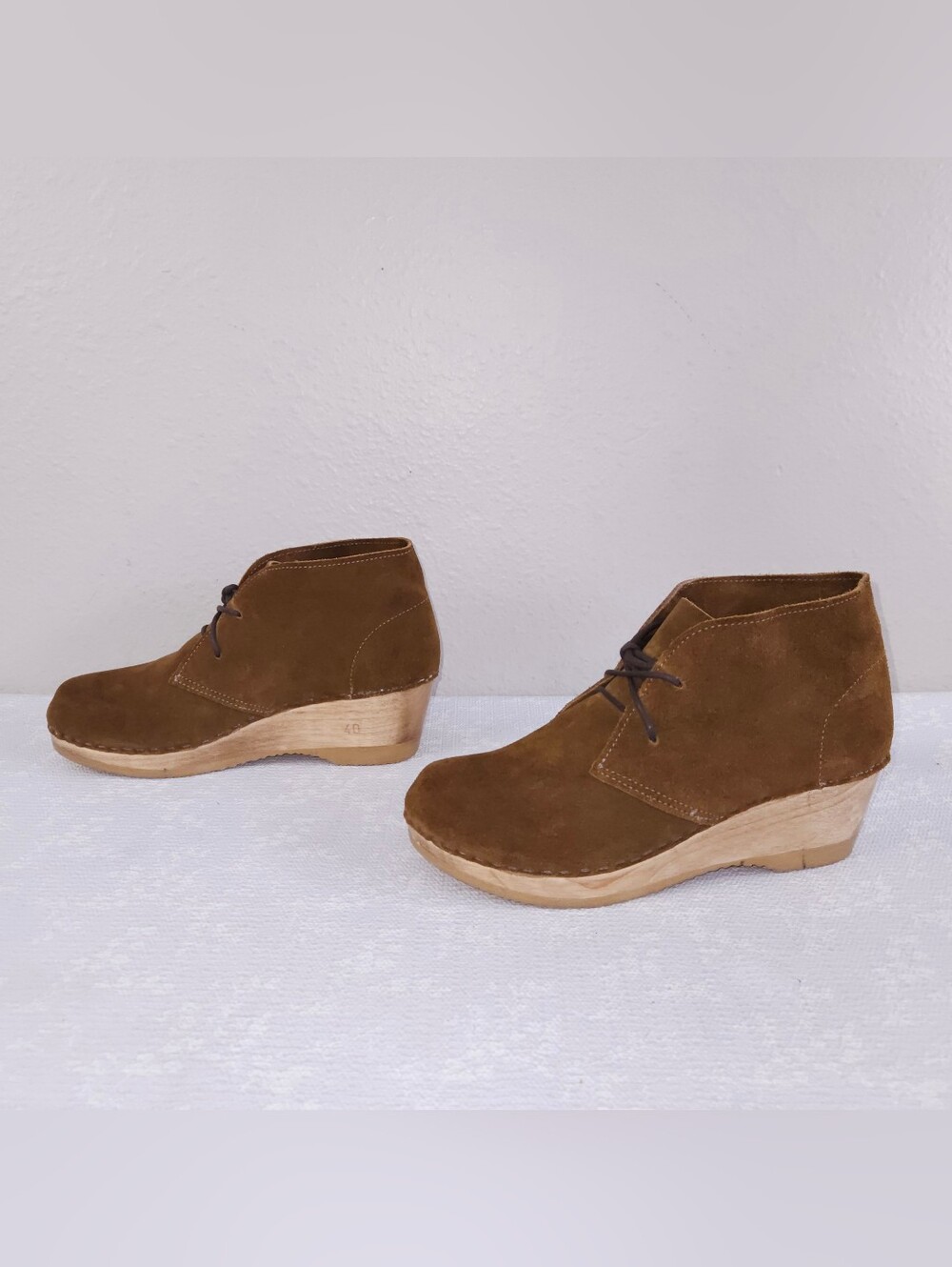 NO. 6 Garcia Clogs Brown Suede Lace-Up Wedge Booties EU 40